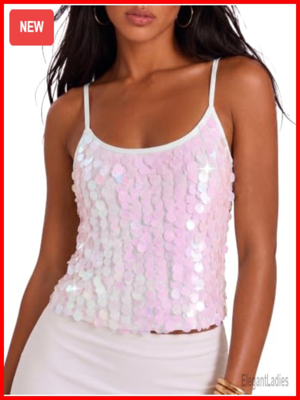 Sparkly Sequin Spaghetti Strap Y2k Rave Camisole Top